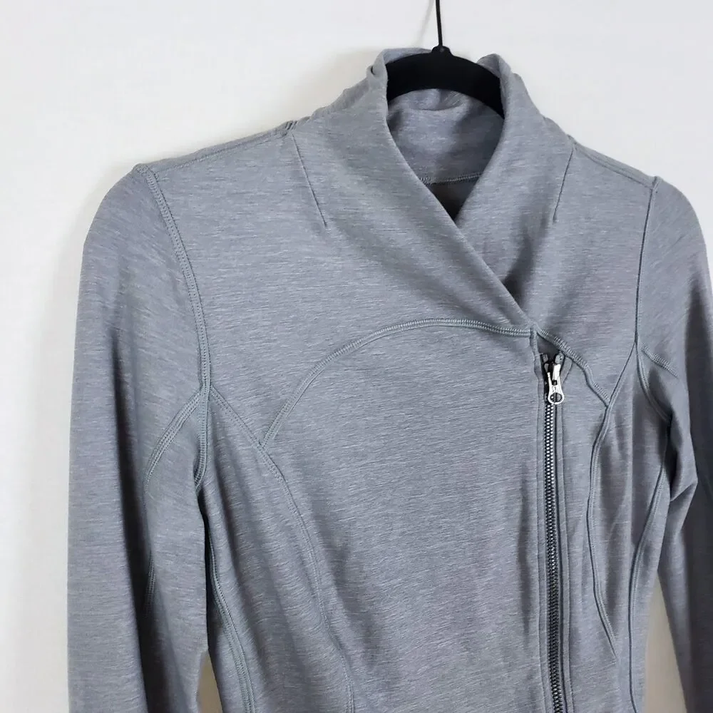 Lululemon Running Jacket Thumbholes Womens 6 Gray Asymmetric Moisture Wick